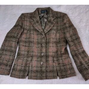 Blarney Mills Blazer Womens Plaid Brown Size 4 Wool Four Button Front‎ Riding